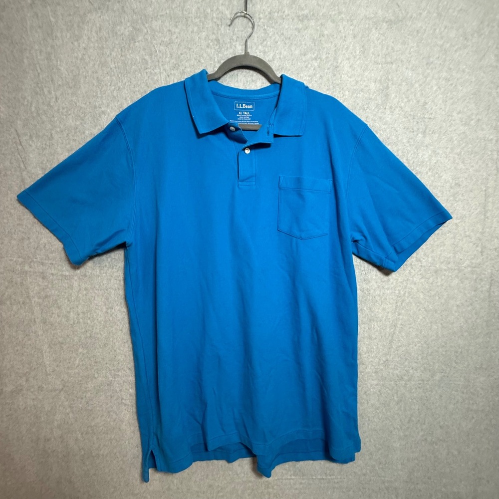 LL Bean Mens XL Tall Blue Cotton Pique Short Sleeve Pocket Polo Shirt 242374